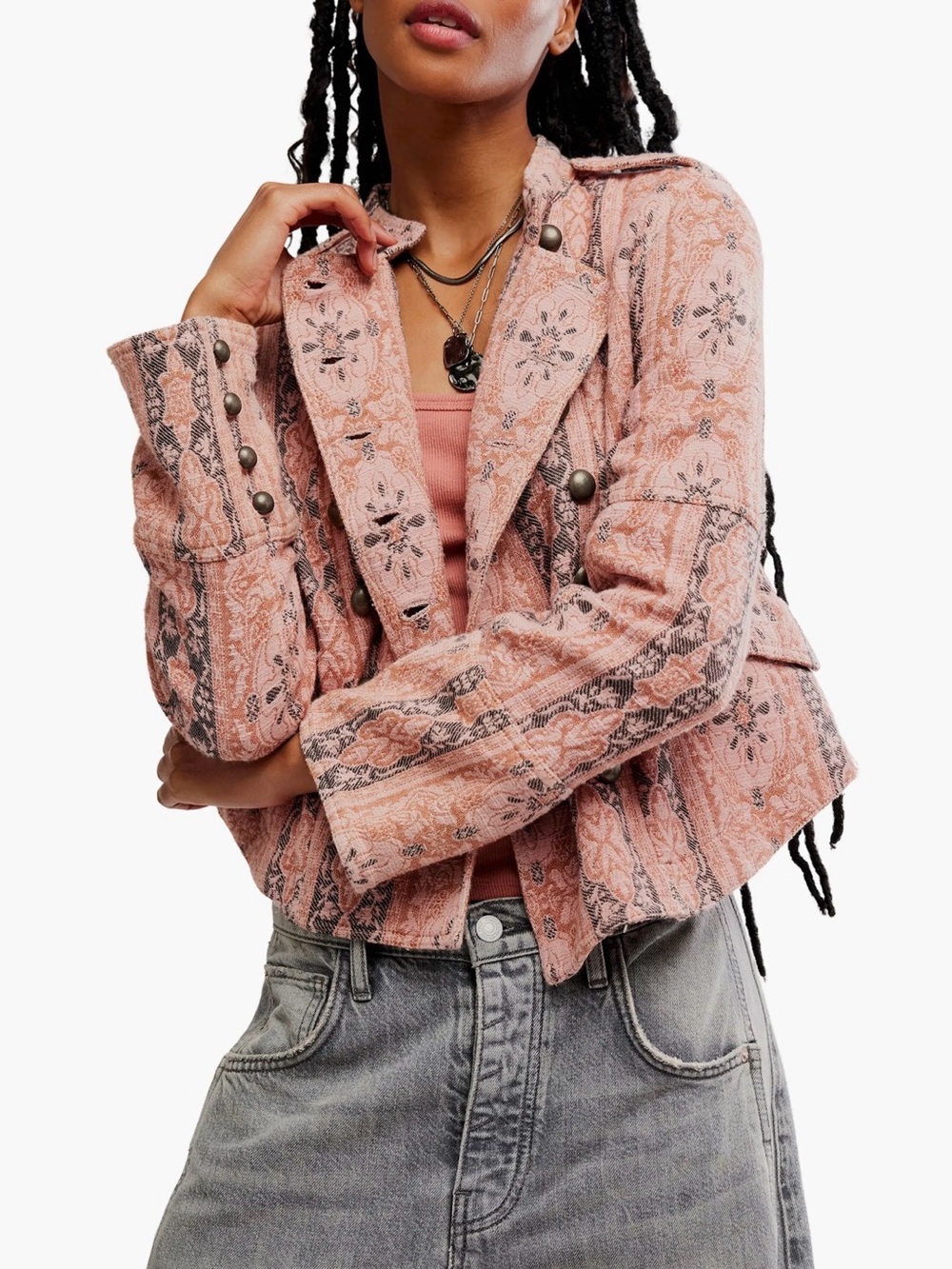 Free People Lotty jacquard jacket in rose multi print